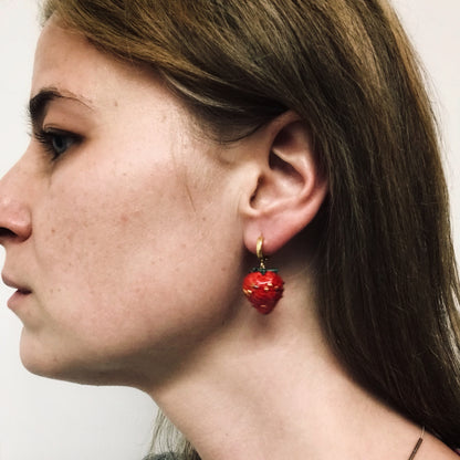 Strawberry Earrings With Hoops