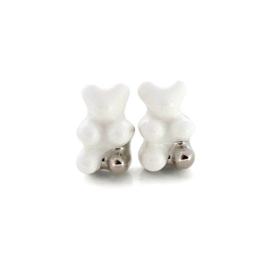 Snow White Gummy Bear Stud Earrings - Platinum