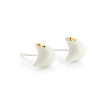 White Cat Stud Earring - Gold Bubbles
