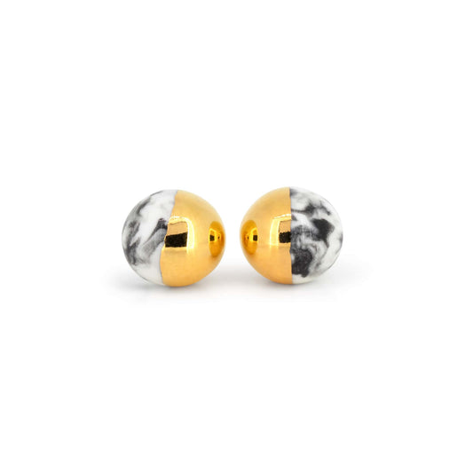 Marble Bubble Stud Earrings With Gold