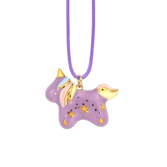 Purple Unicorn With Stars Necklace