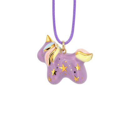 Purple Unicorn With Stars Necklace