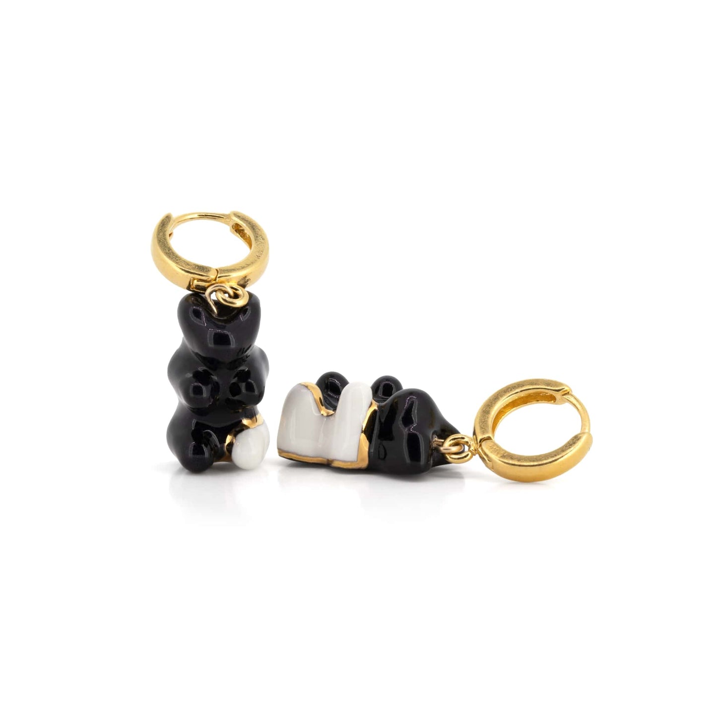 Black And White Gummy Bear Earrings With Golden Hoops