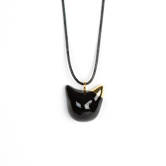 Black Cat Jewelry Necklace With Adjustable Cord Front