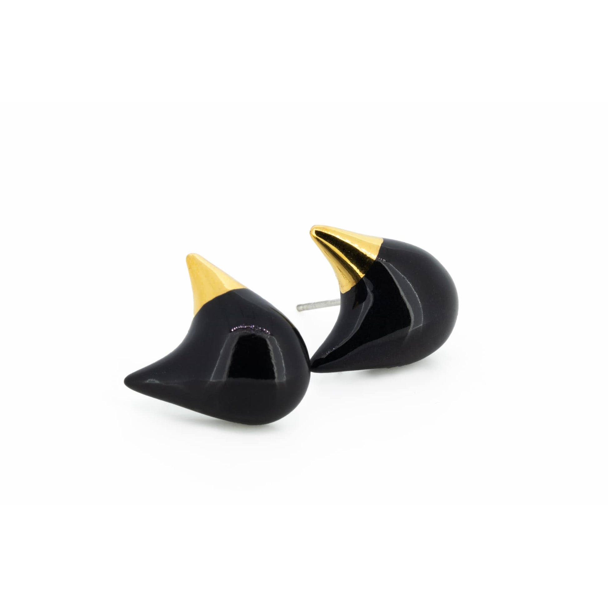 Black Cat Gold Earrings