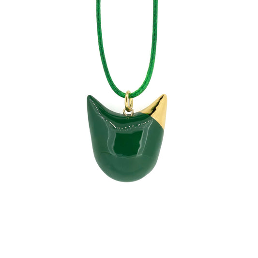 Green Cat Necklace With Gold Front