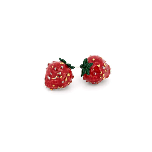 Big Strawberry Stud Earrings White Background