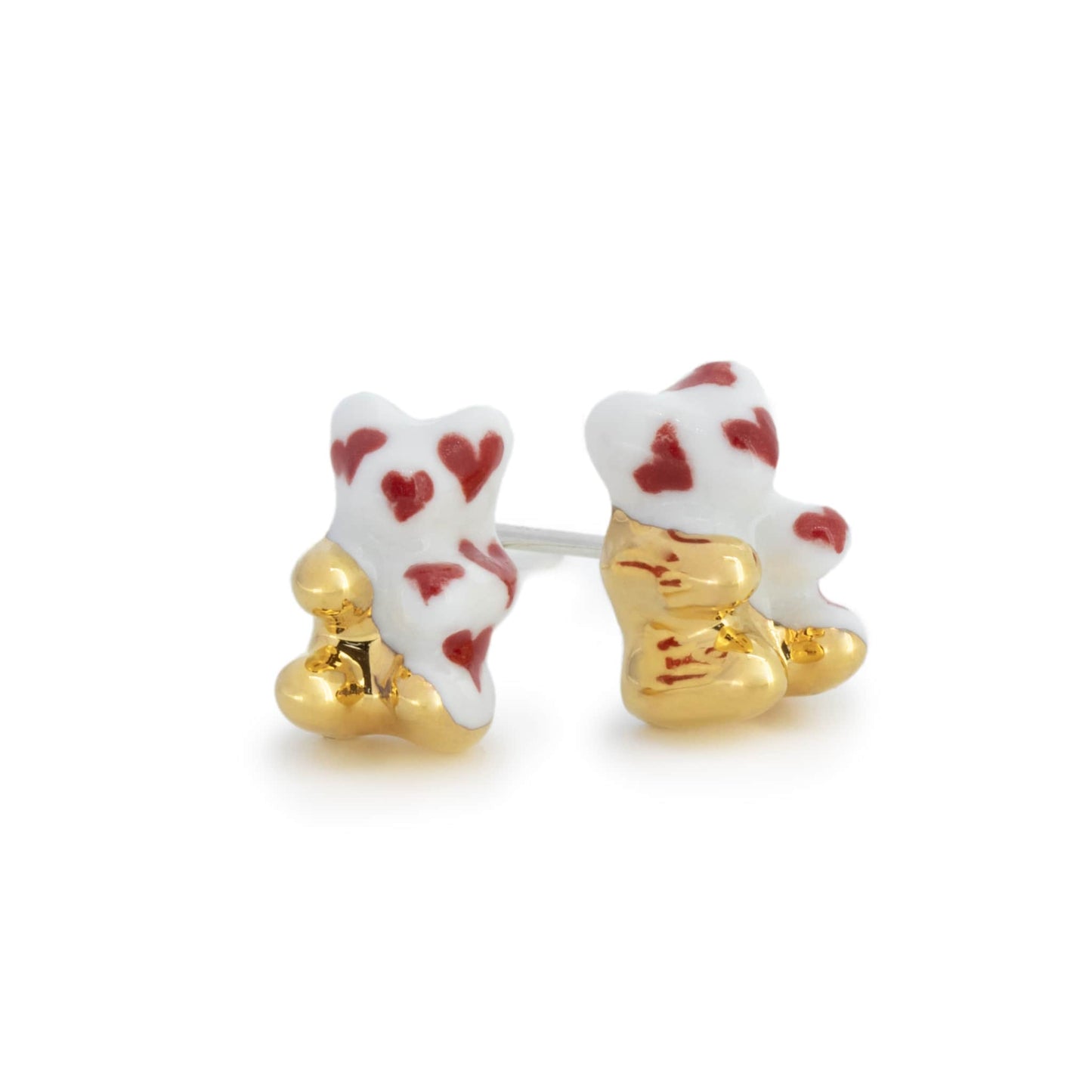 Gummy Bear Stud Earrings With Red Hearts