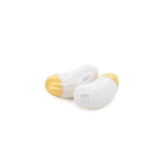 Pearl Jelly Bean Stud Earrings With Gold
