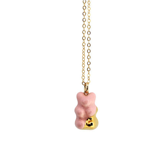 Pink Gummy Bear Necklace With Gold