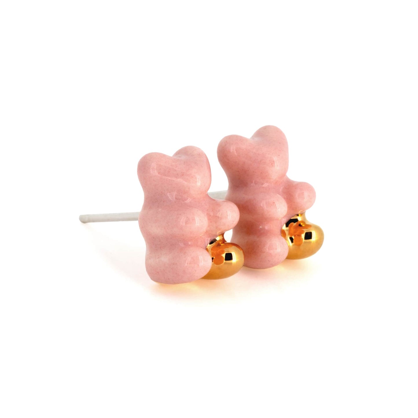 Pink Gummy Bear Stud Earrings With Gold