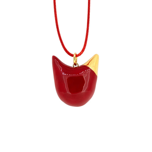 Red Cat Head Necklace. Gift Idea For Cat Lovers
