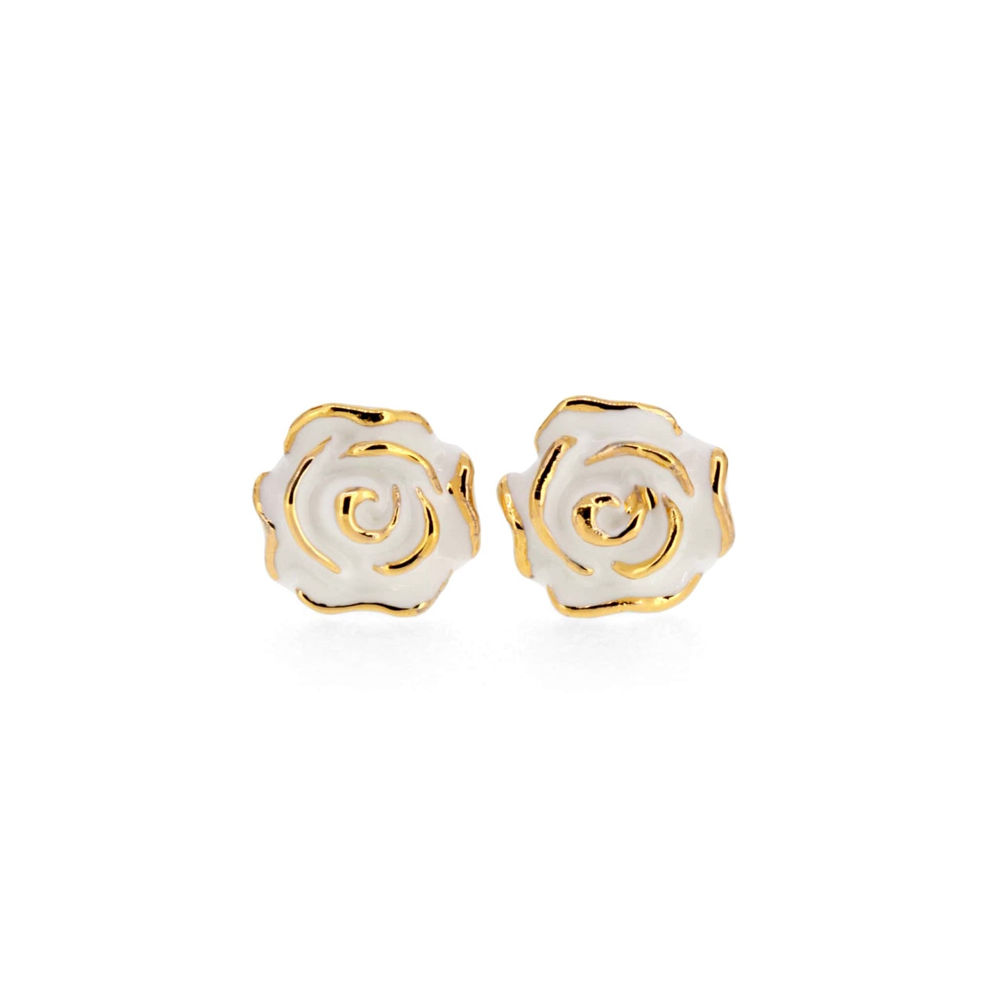 Porcelain Rose Stud Earrings Set In Sterling Silver