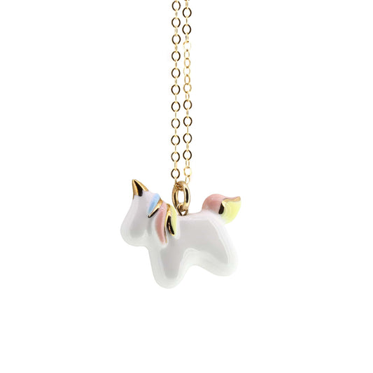 White Unicorn Necklace With Rainbows And Gold