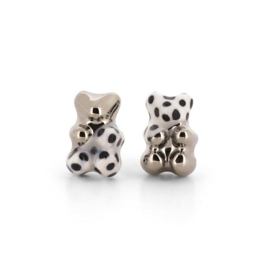 Polka Dot Gummy Bear Stud Earrings With Silver