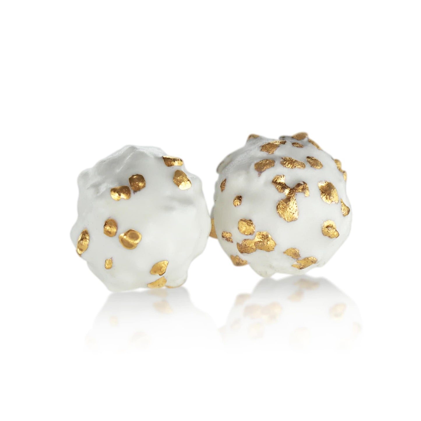 Snowball Stud Earrings With Gold