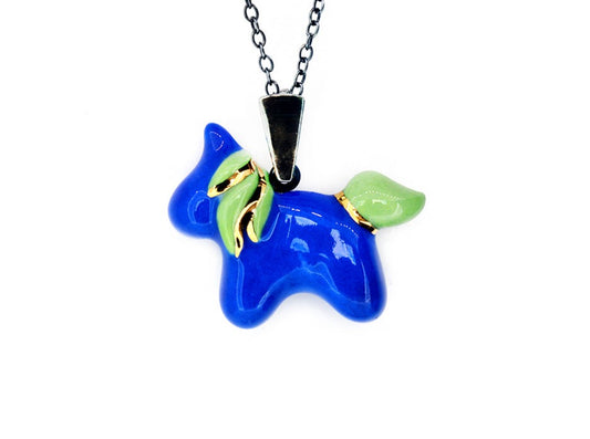Blue & Green Unicorn Necklace With Gold Accents