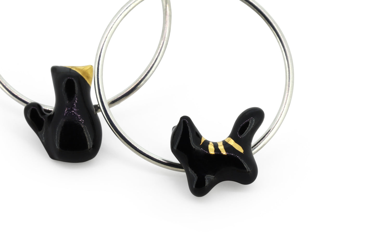 Silver Earrings With Black Cats