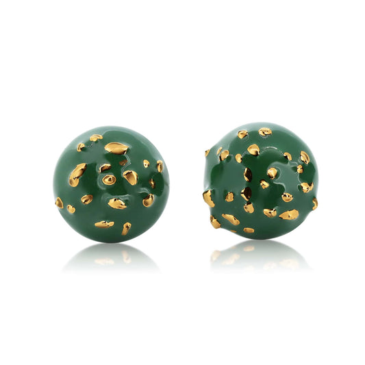 Green Stud Earrings With Golden Crumbs