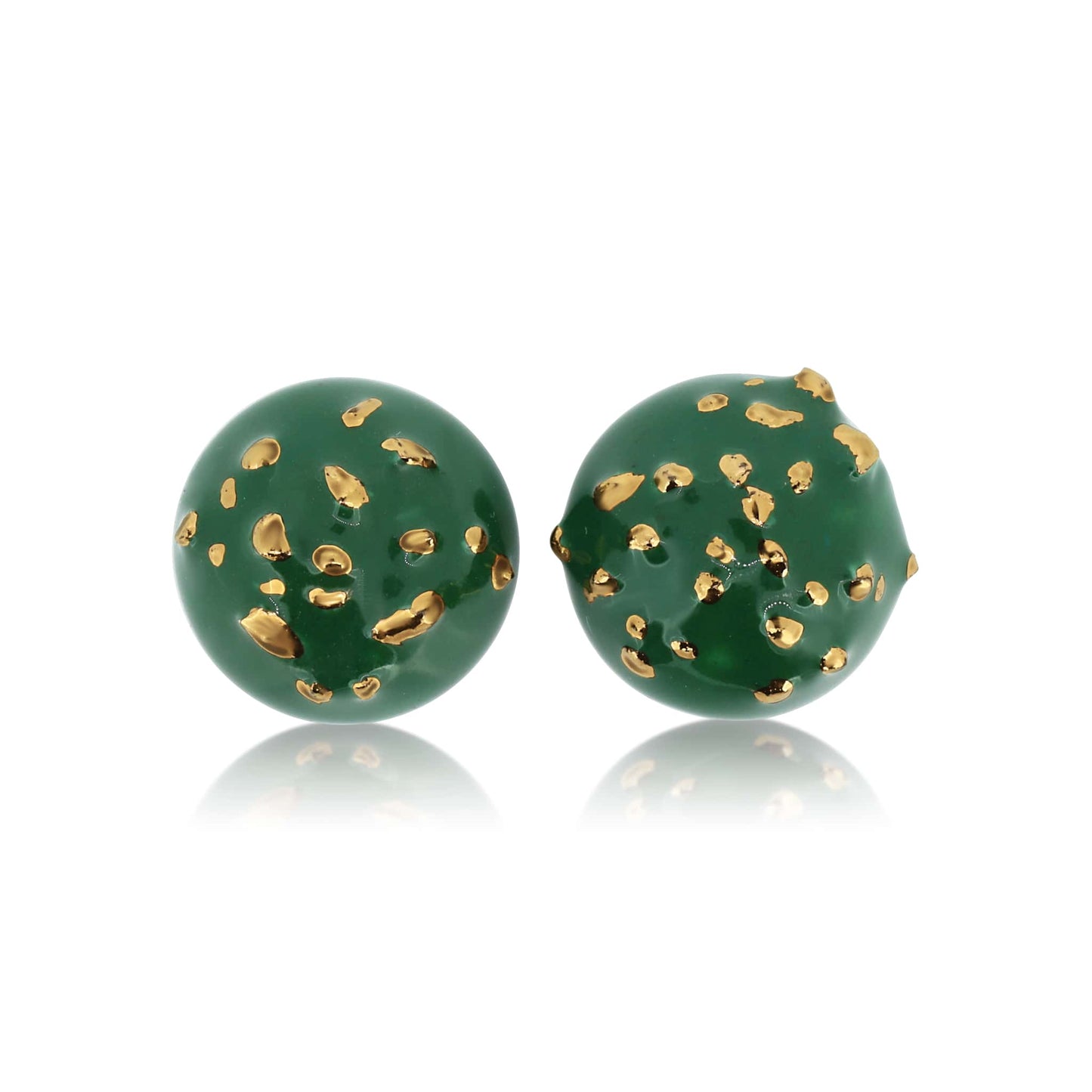 Green Stud Earrings With Golden Crumbs