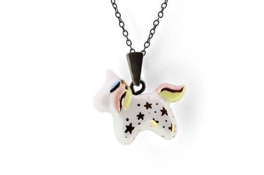 White Unicorn Necklace With Stars