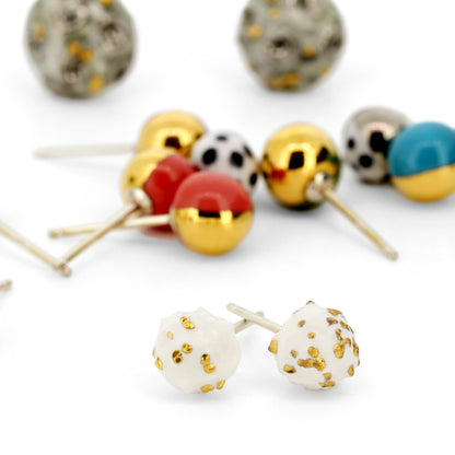 Snowball Stud Earrings With Gold