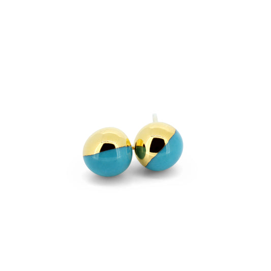 Turquoise Bubble Stud Earrings Half Gold