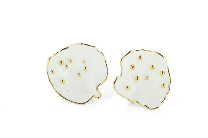 White large statement stud earrings···gold dipped