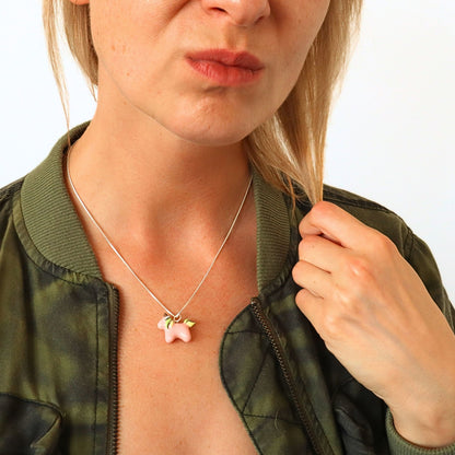 Bea wearing Pink Unicorn Necklace