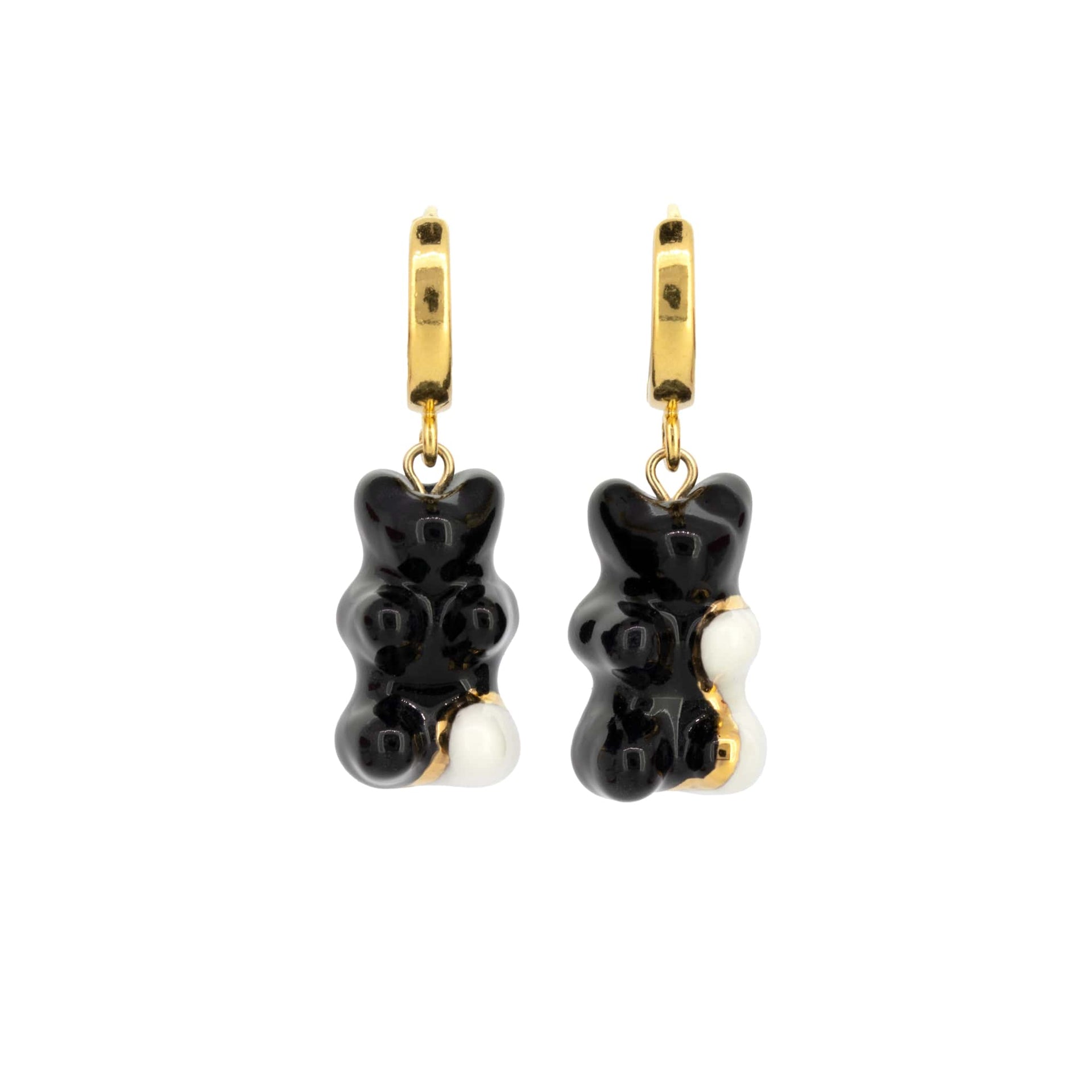 Black & White Gummy Bear Dangle Earrings With Gold – CJ·314