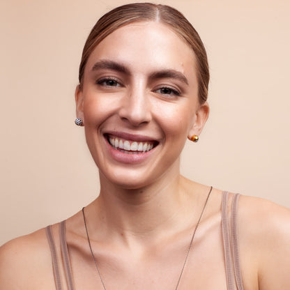 Tara wearing Small Polka Dot Stud Earrings