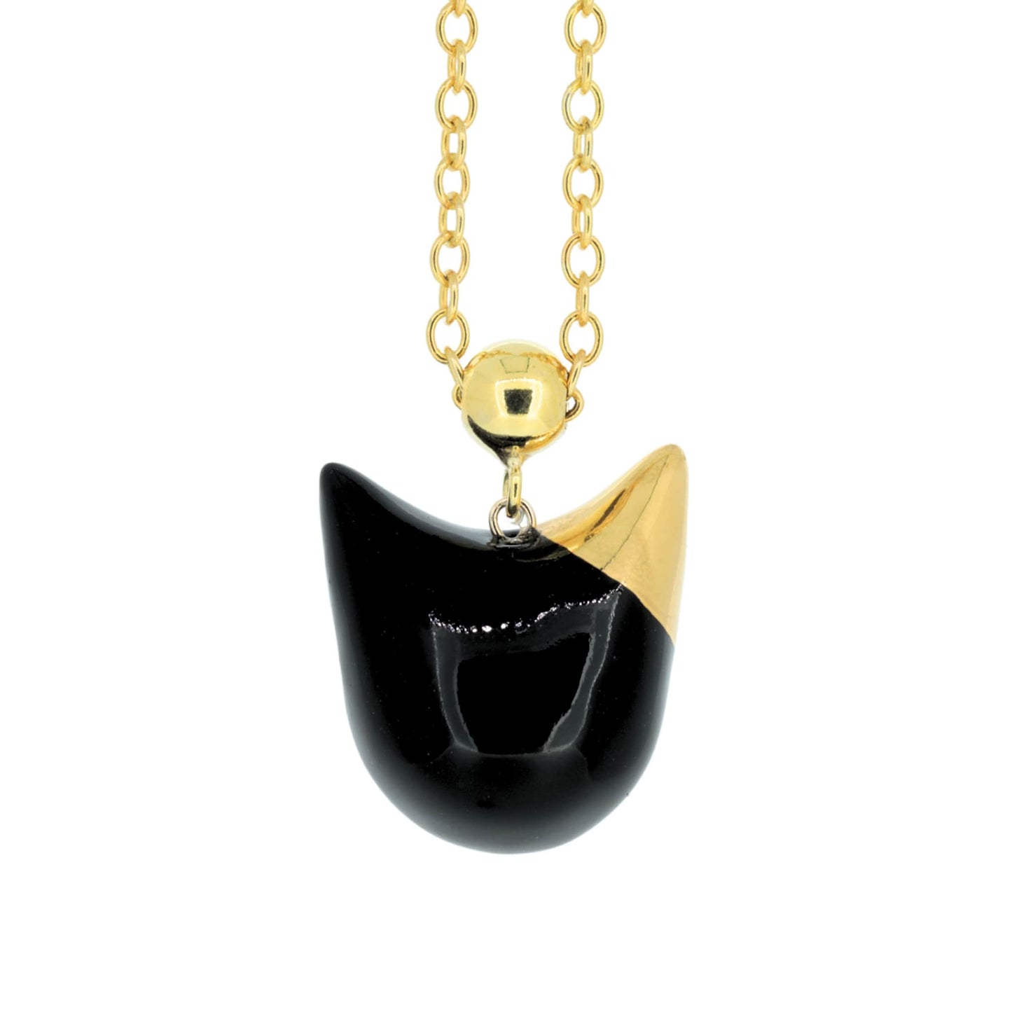 The Black Cat Necklace With Long Chain Front