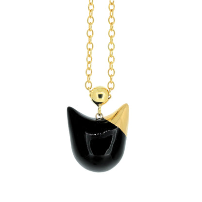 The Black Cat Necklace With Long Chain Front Full View