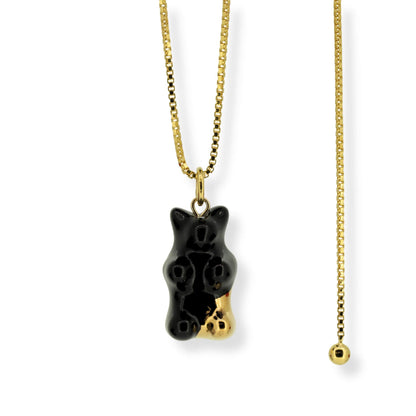 Black Gummy Bear Pendant Necklace With Adjustable Chain