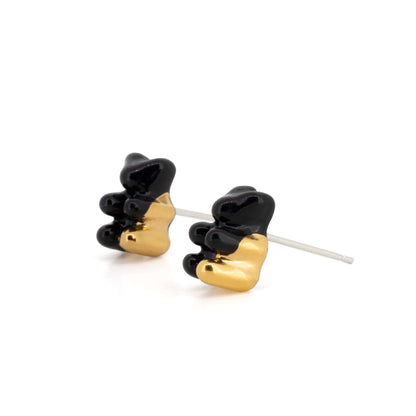 Black Mini Gummy Bear Stud Earrings With Gold