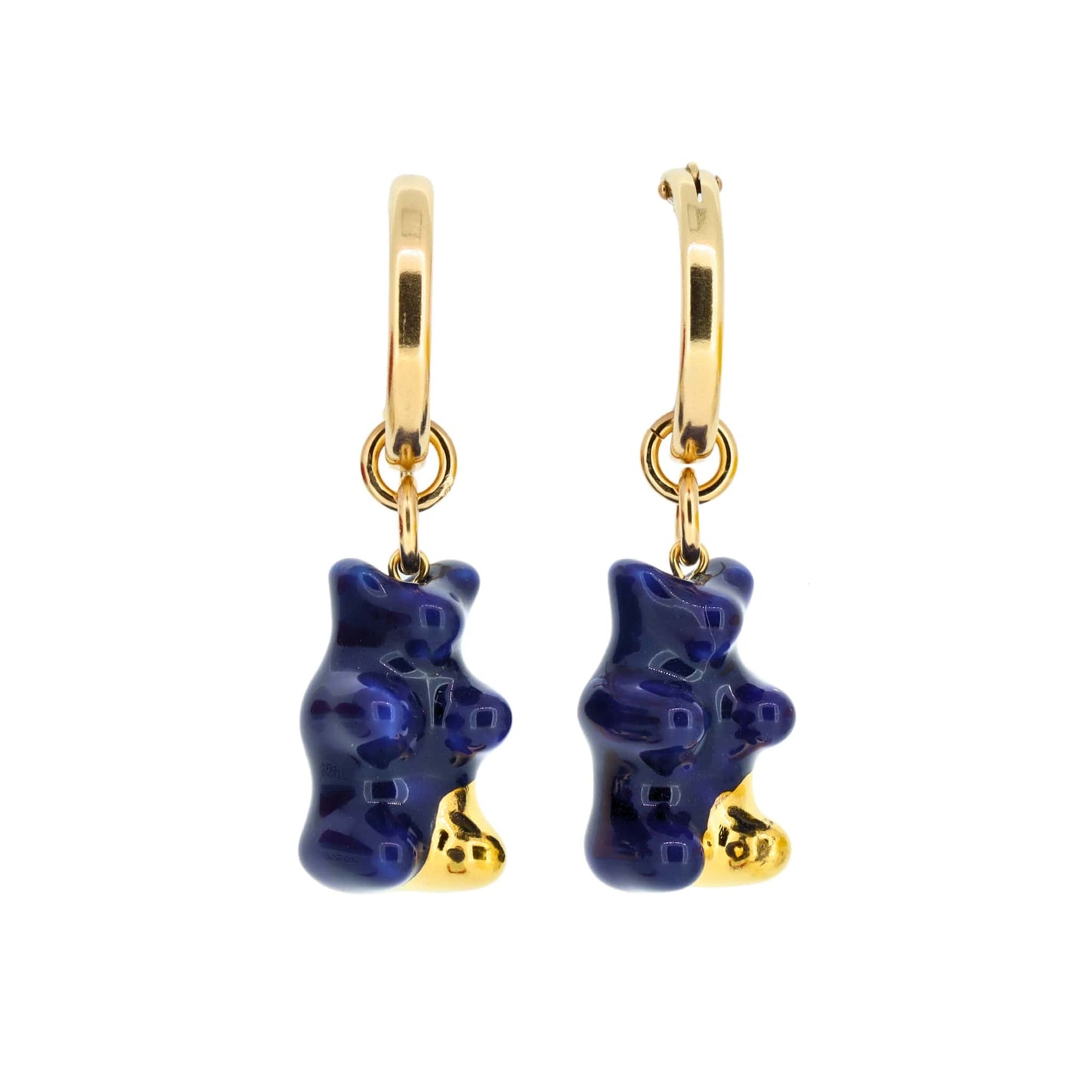 Royal Blue Gummy Bear Dangle Earrings On Hoops Side