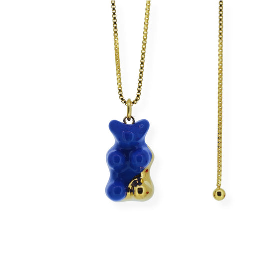 Blue Gummy Bear Necklace With Adjustable Chain