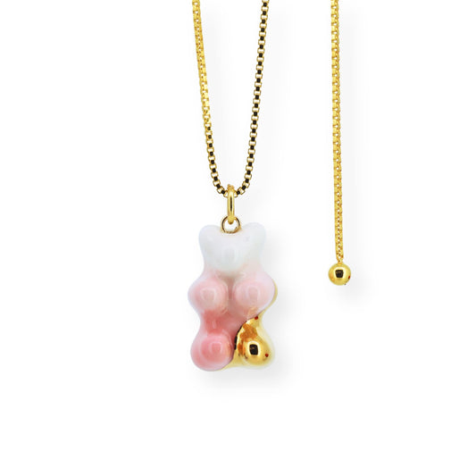 Ombre Pink Gummy Bear Necklace With Adjustable Chain