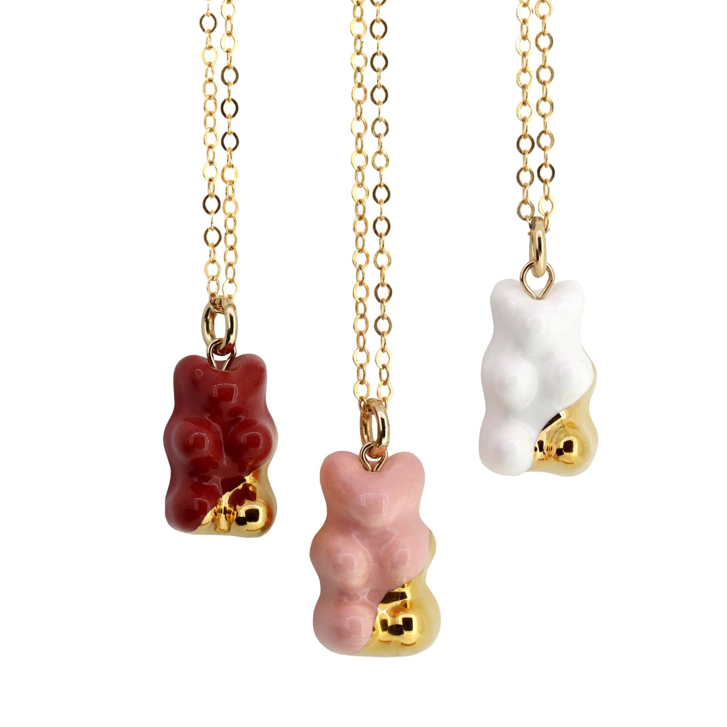 Pink Gummy Bear Necklace With Gold