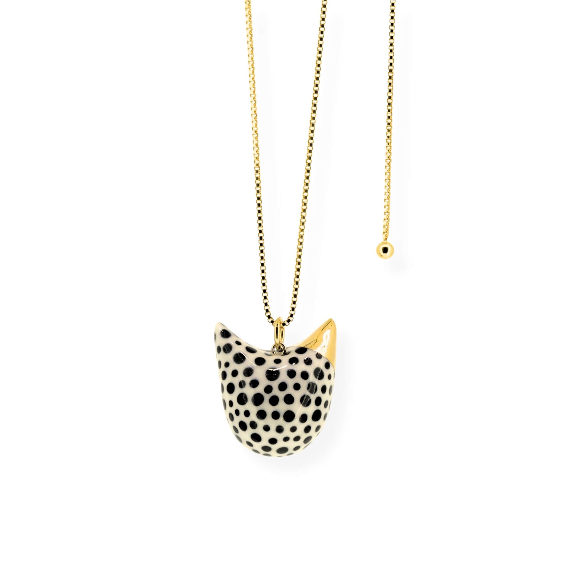 Polka Dot Cat Necklace With Golden Ear