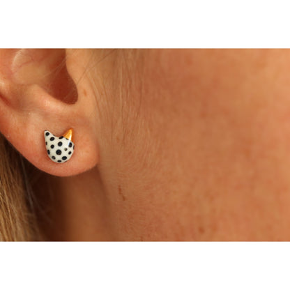 Polka dot mini stud earrings with cats