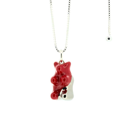 Red Gummy Bear Jewellery Necklace With Silver Paw