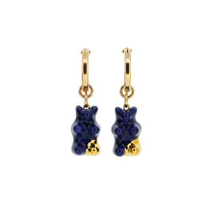 Royal Blue Gummy Bear Dangle Earrings On Hoops Front