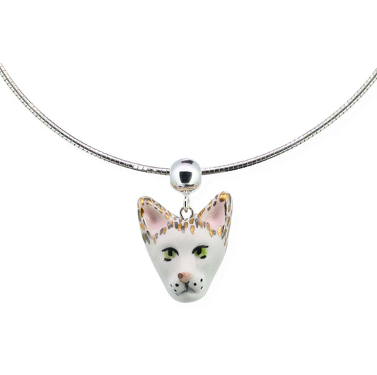 White Cat Necklace With Omega Chain