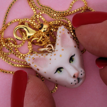 White Cat Pendant Necklace with gold