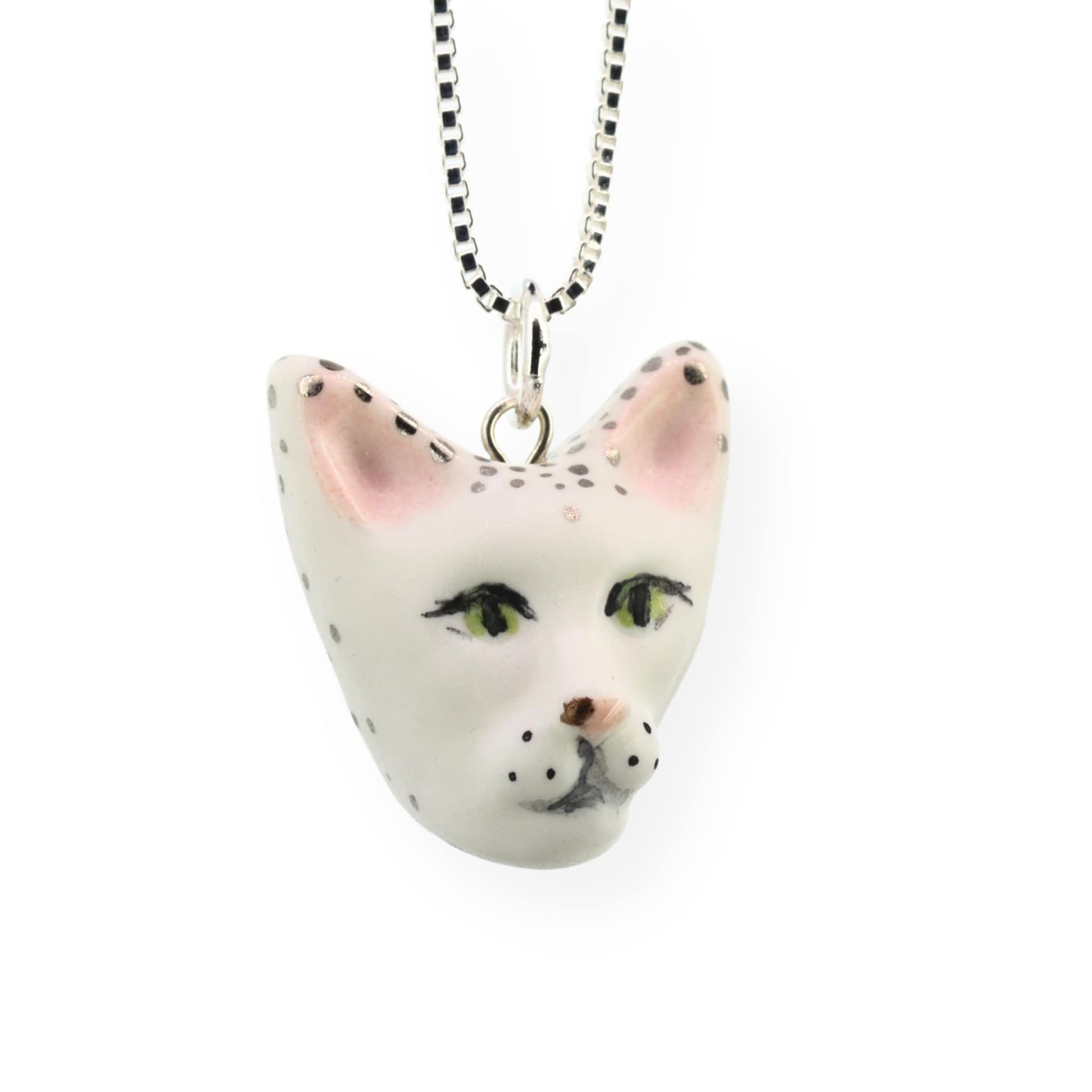 White Cat Pendant Necklace With Silver Chain