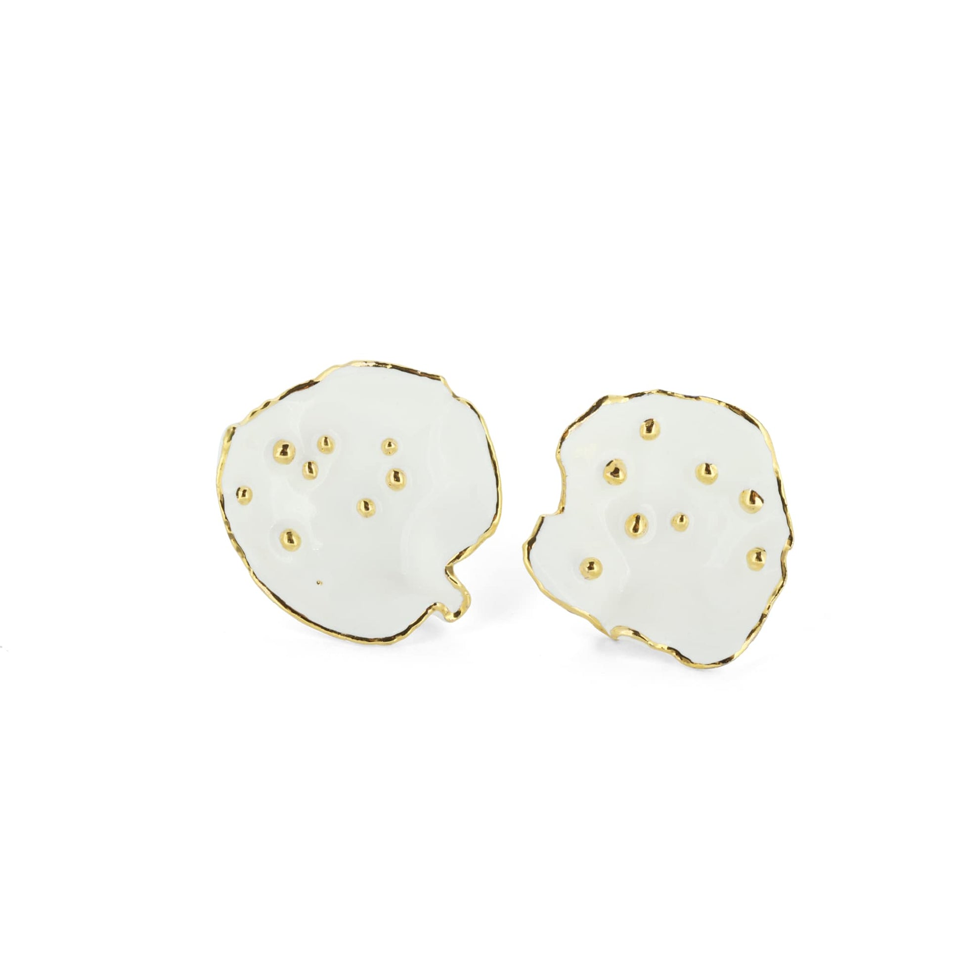 White Porcelain Earrings With Golden Bubbles